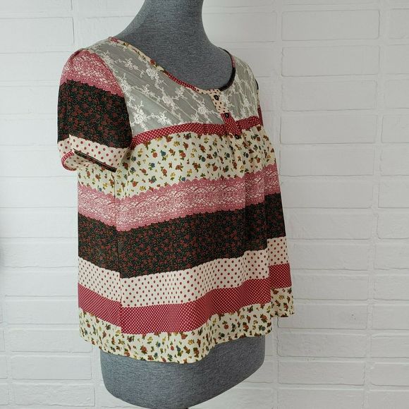 Papaya Peasant Blouse Medium Sheer Thin Lace Print - Picture 3 of 10